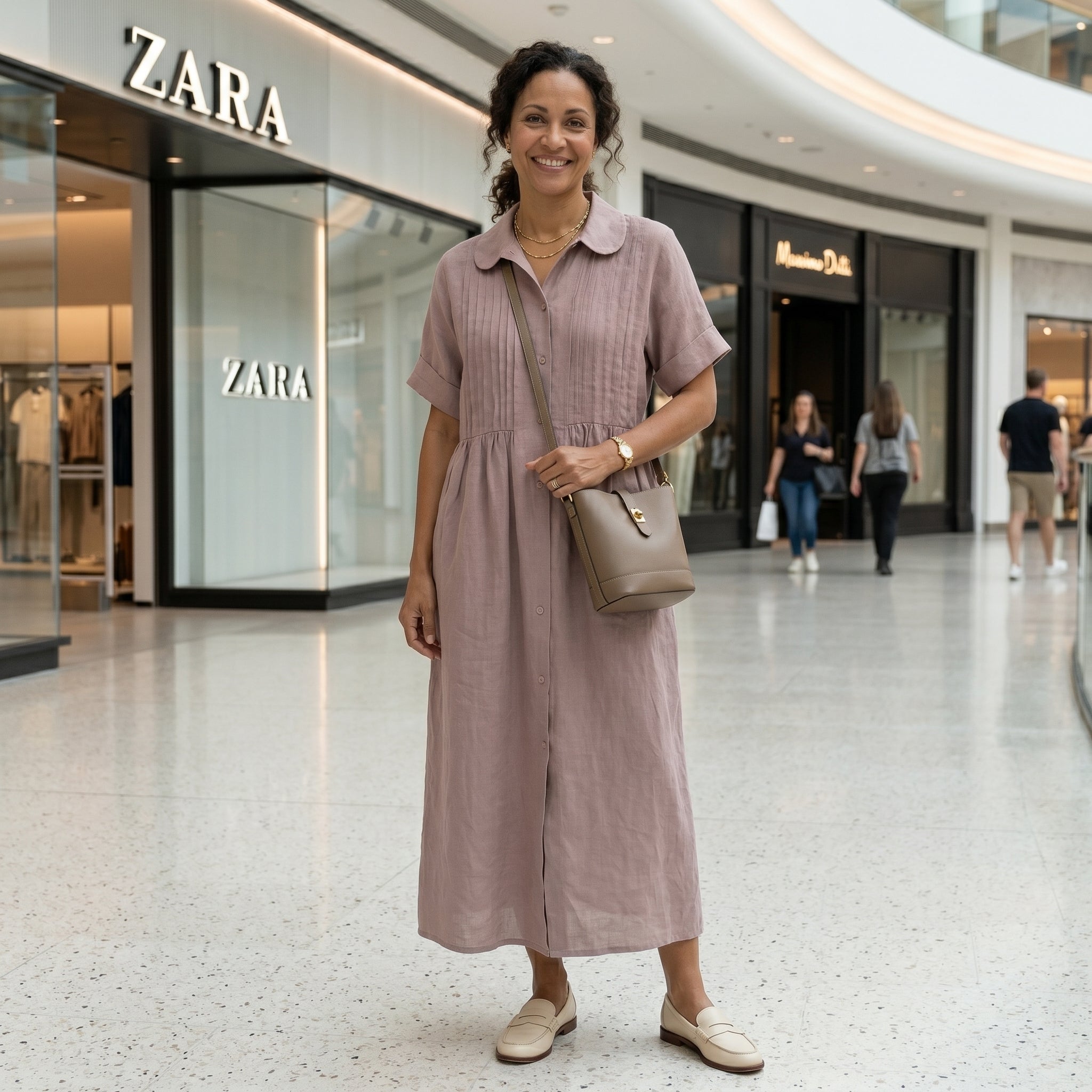 Helena - Vestido Linho Pregas e Botões