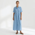 Helena - Vestido Linho Pregas e Botões
