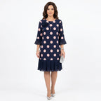 Clara | Vestido Azul Marinho às Bolinhas com Detalhe de Folhos