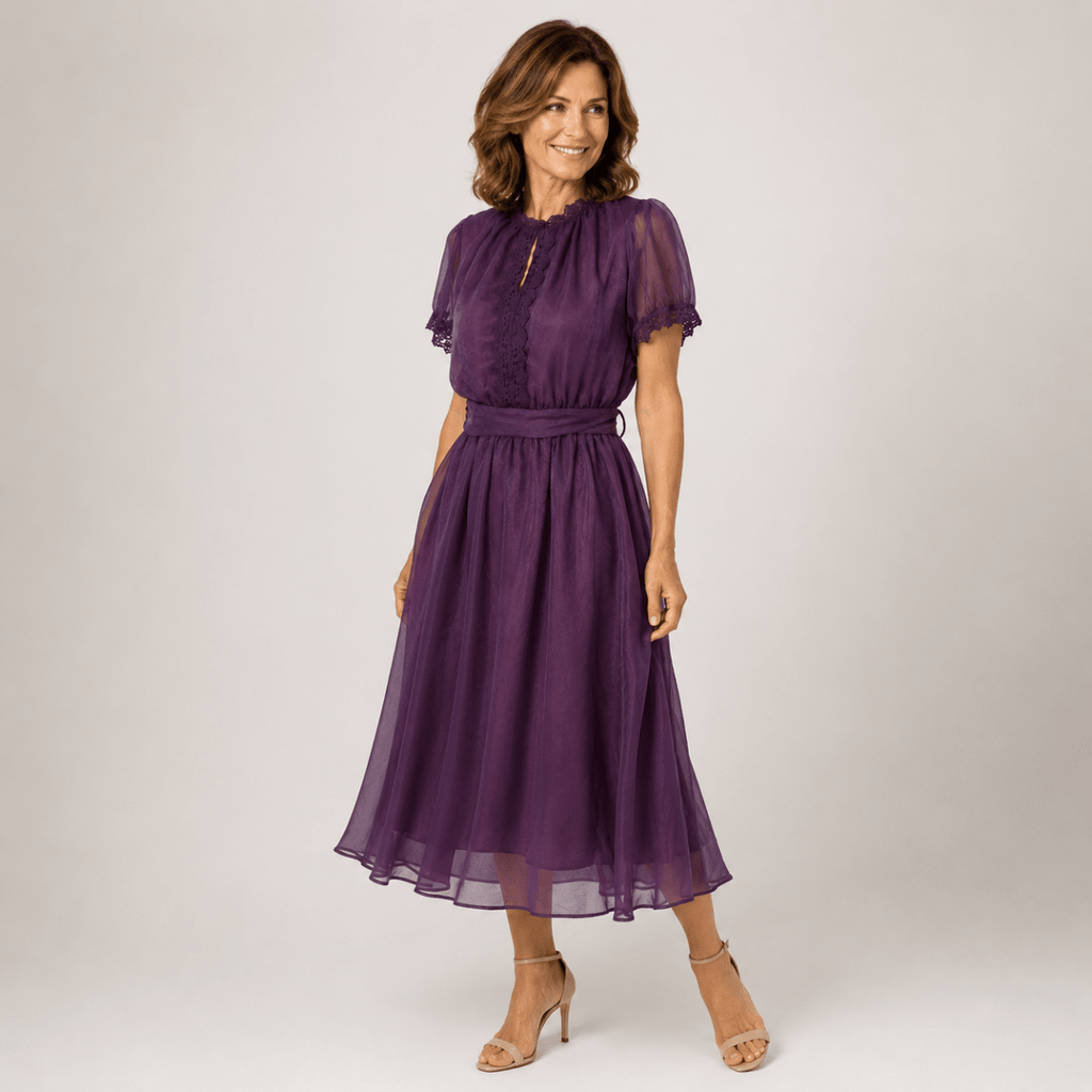 Flavia | Maxi Vestido con Escote en Forma de Gota y Bordes de Encaje Chiffon - Elena Duval