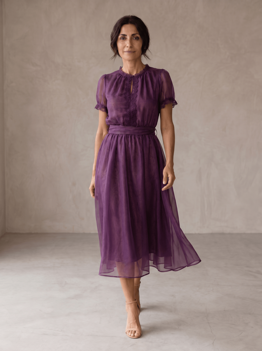 Flavia | Maxi Vestido con Escote en Forma de Gota y Bordes de Encaje Chiffon - Elena Duval