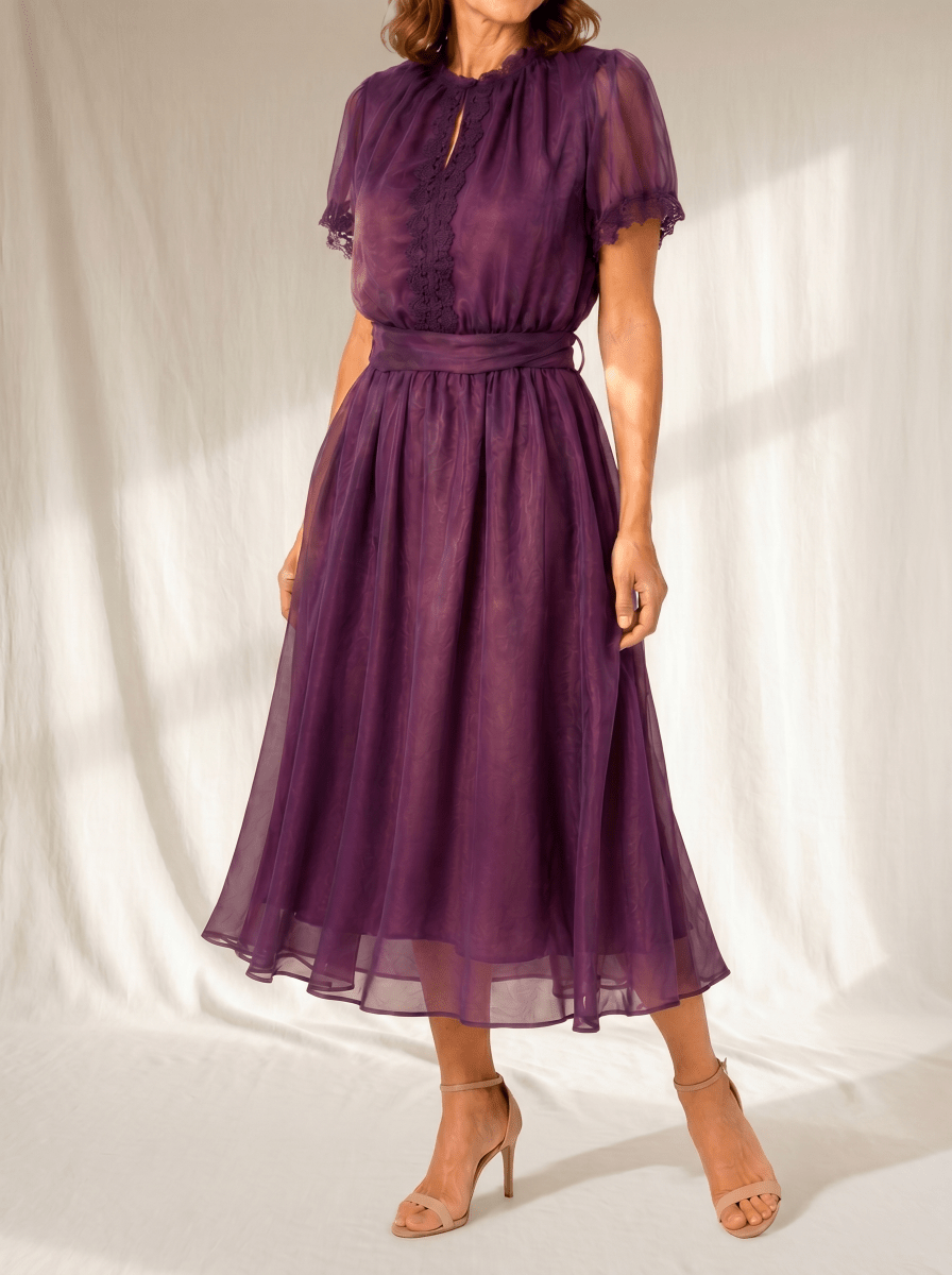 Flavia | Maxi Vestido con Escote en Forma de Gota y Bordes de Encaje Chiffon - Elena Duval