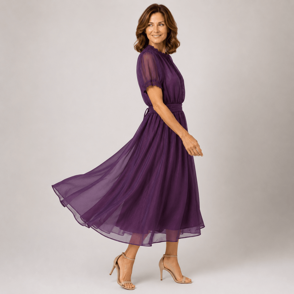 Flavia | Maxi Vestido con Escote en Forma de Gota y Bordes de Encaje Chiffon - Elena Duval