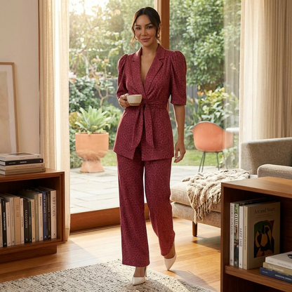 Irene | Conjunto de Blusa Abullonada y Pantalón Recto
