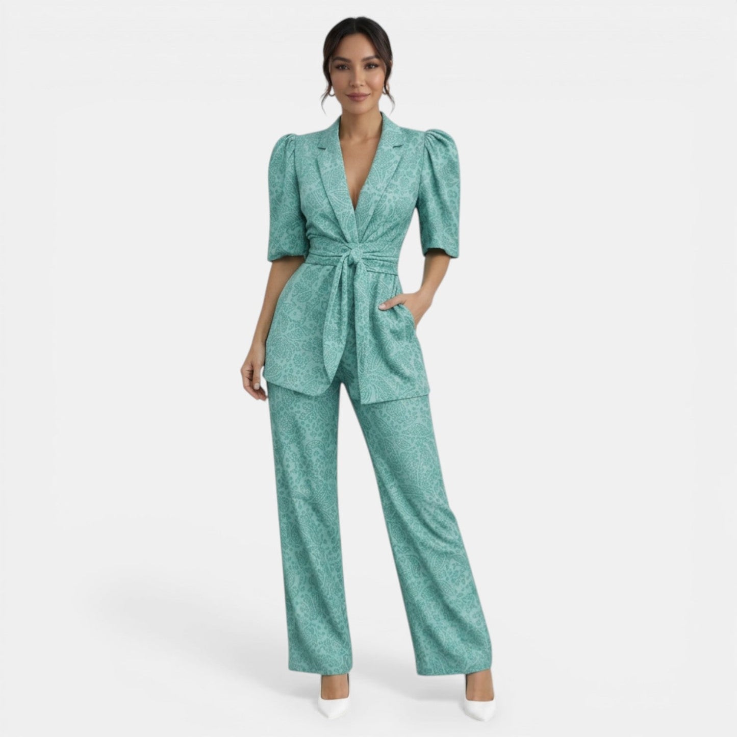 Irene | Conjunto de Blusa Abullonada y Pantalón Recto