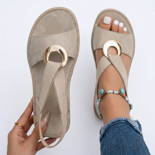 Gabriela | Sandalias Planas con Detalle Metálico - Elena Duval