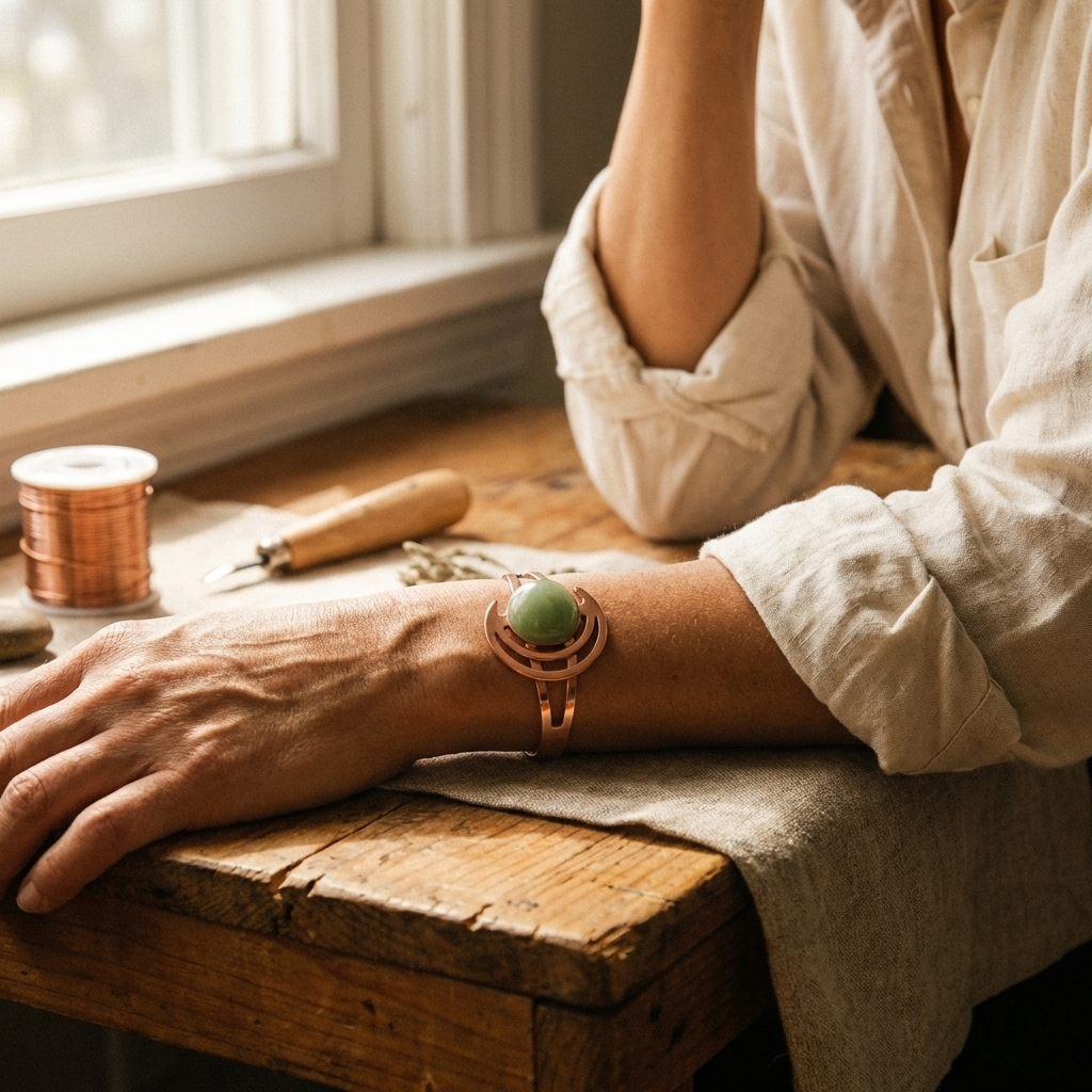 Sfera Verde | Pulsera en Tono Cobre
