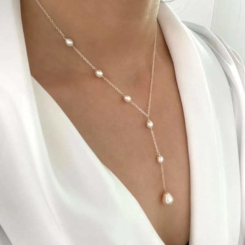 Collar Lariat de Perlas en Cascada