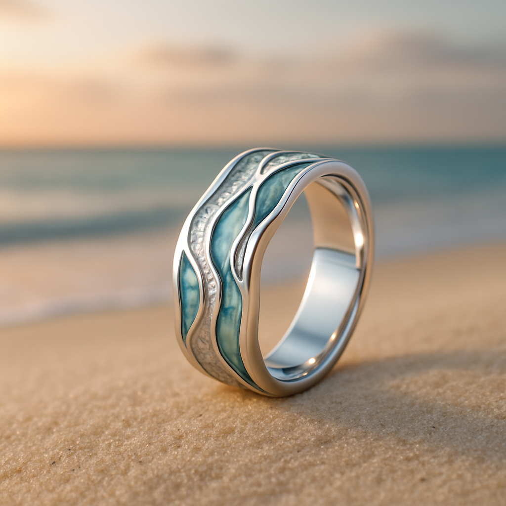 Regina | Anillo Plateado de Olas Turquesa