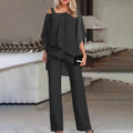 Celeste | Women's Cold Shoulder Chiffon Overlay Wide Leg Jumpsuit
