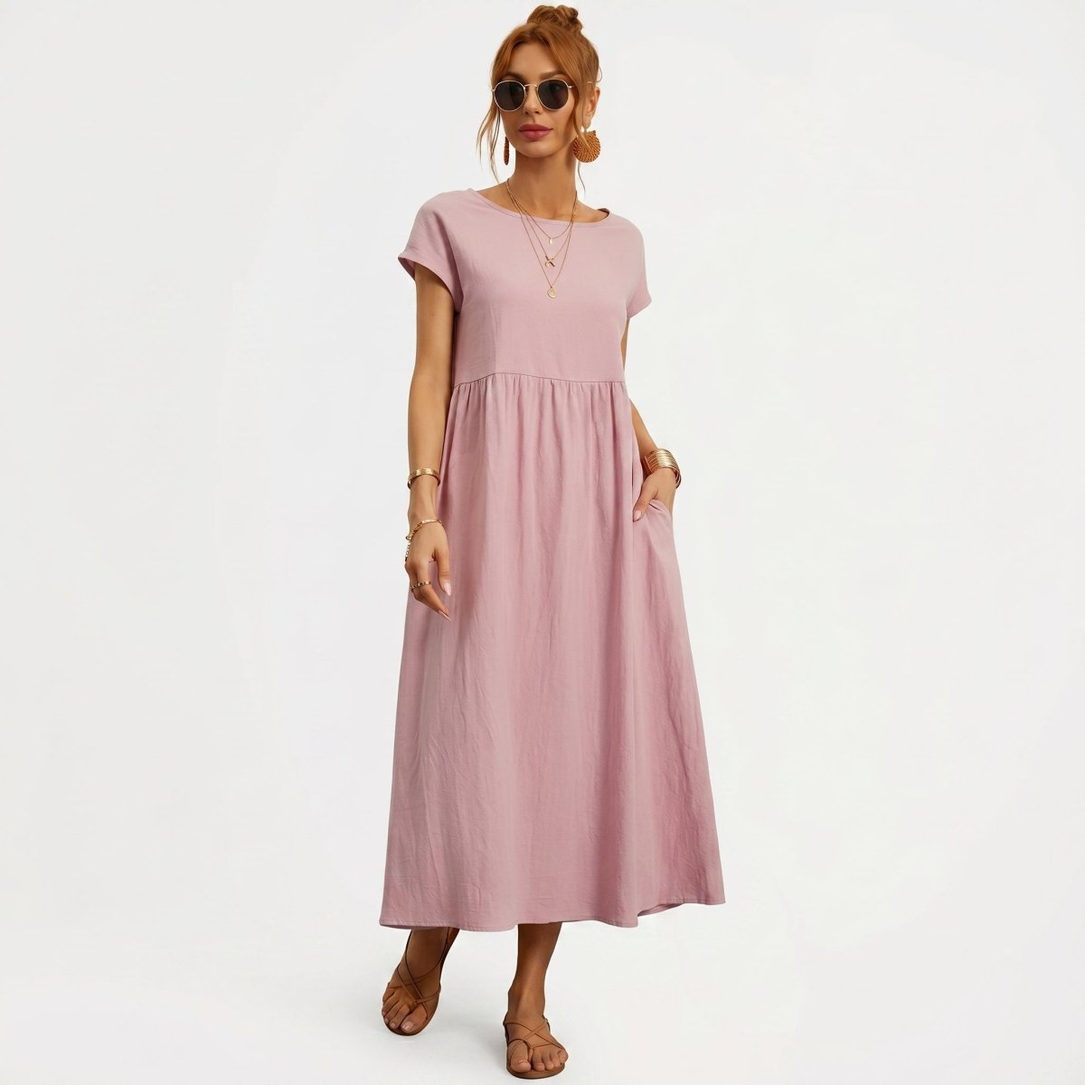 Inés | Vestido Midi de Algodón con Bolsillos - Elena Duval