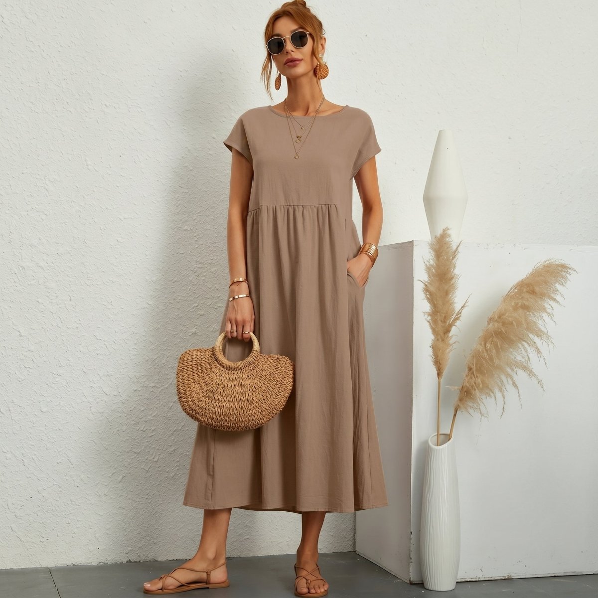 Inés | Vestido Midi de Algodón con Bolsillos - Elena Duval
