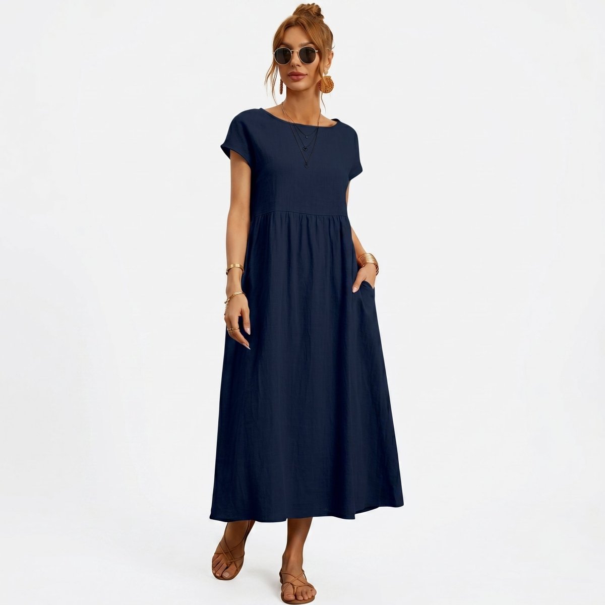 Inés | Vestido Midi de Algodón con Bolsillos - Elena Duval
