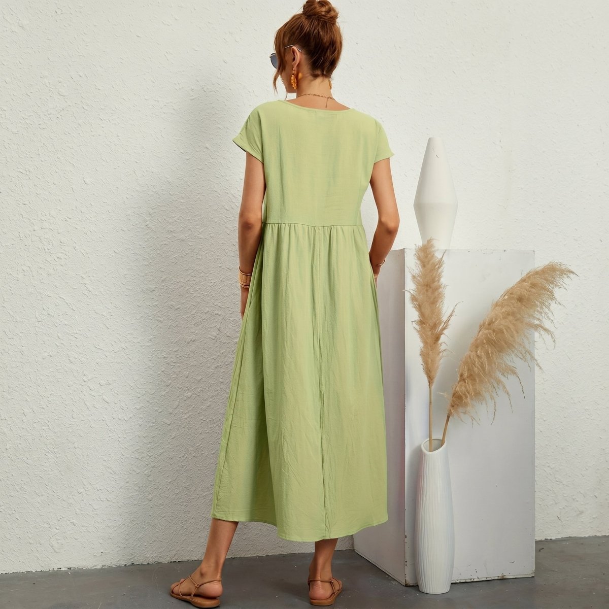 Inés | Vestido Midi de Algodón con Bolsillos - Elena Duval