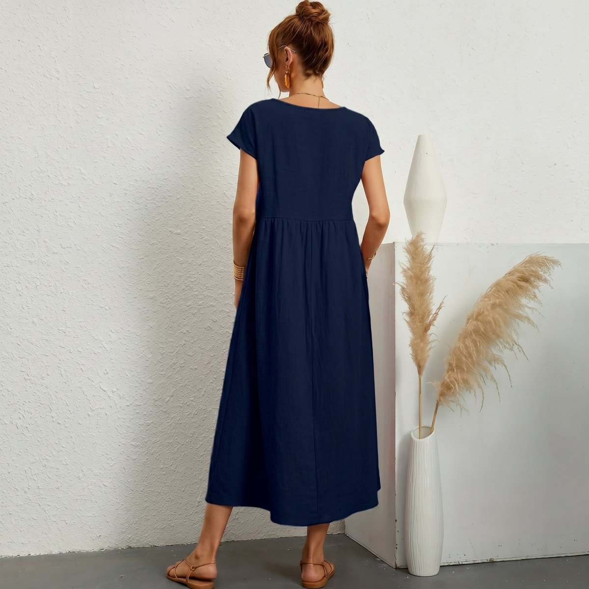 Inés | Vestido Midi de Algodón con Bolsillos - Elena Duval