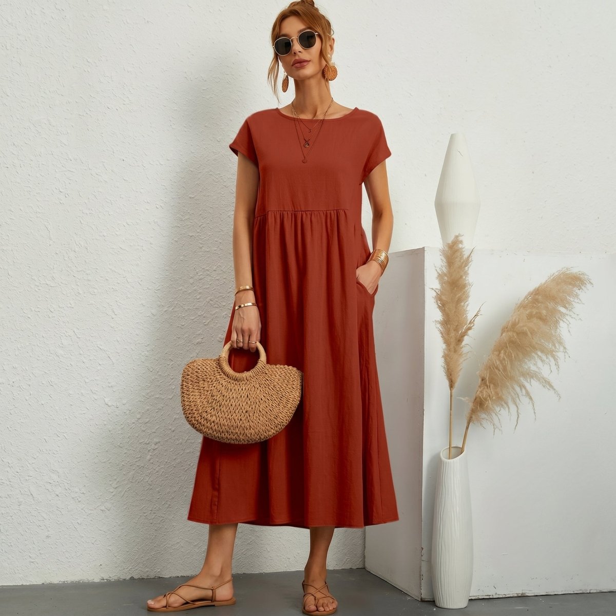 Inés | Vestido Midi de Algodón con Bolsillos - Elena Duval
