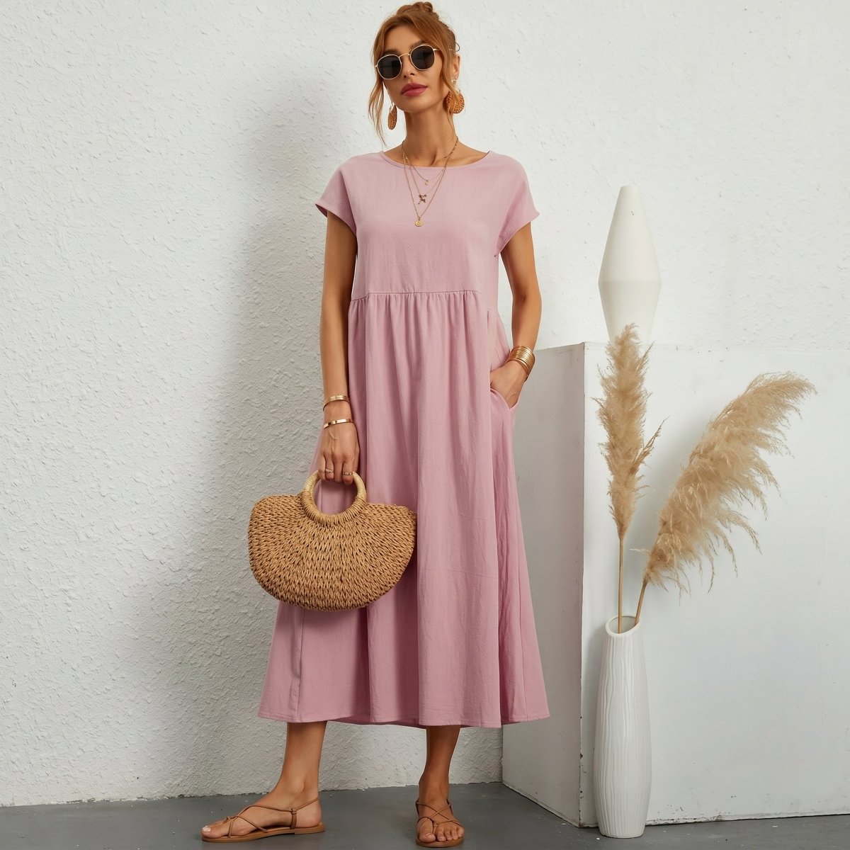 Inés | Vestido Midi de Algodón con Bolsillos - Elena Duval