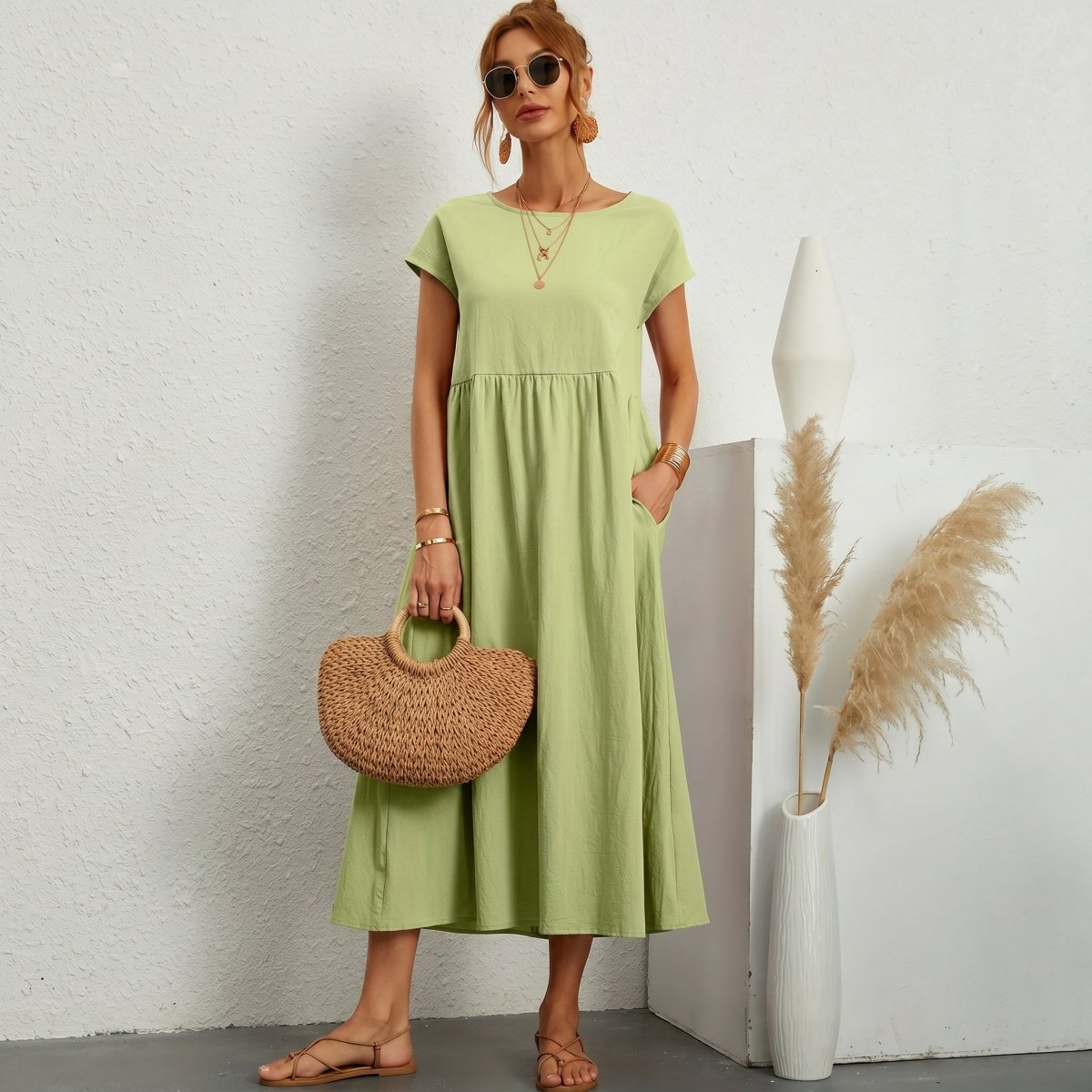 Inés | Vestido Midi de Algodón con Bolsillos - Elena Duval