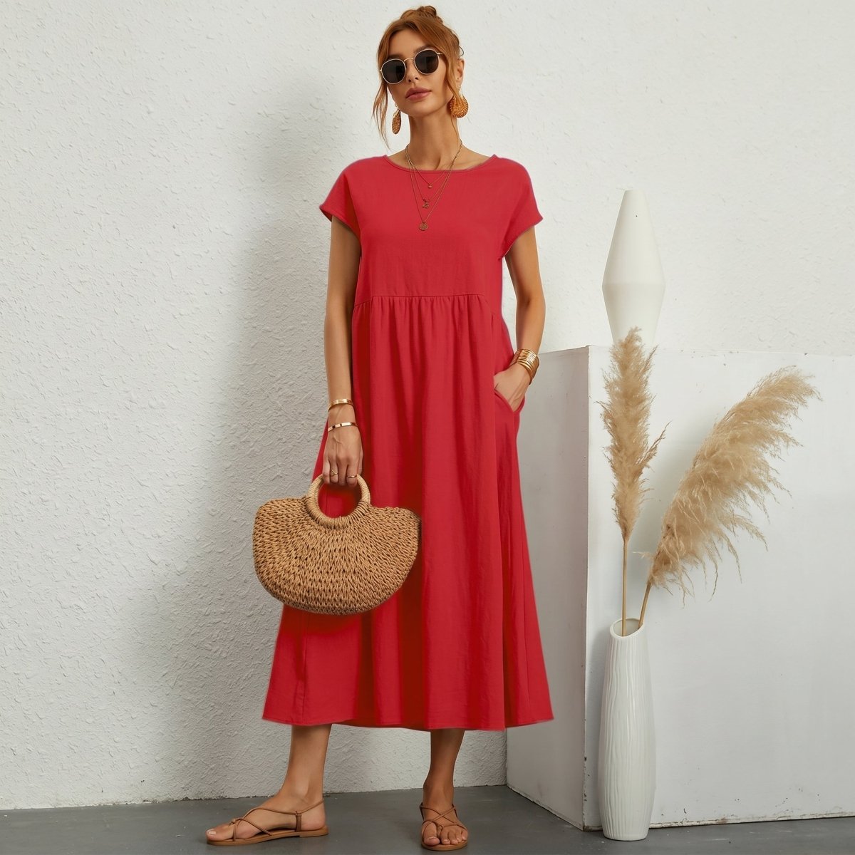 Inés | Vestido Midi de Algodón con Bolsillos - Elena Duval