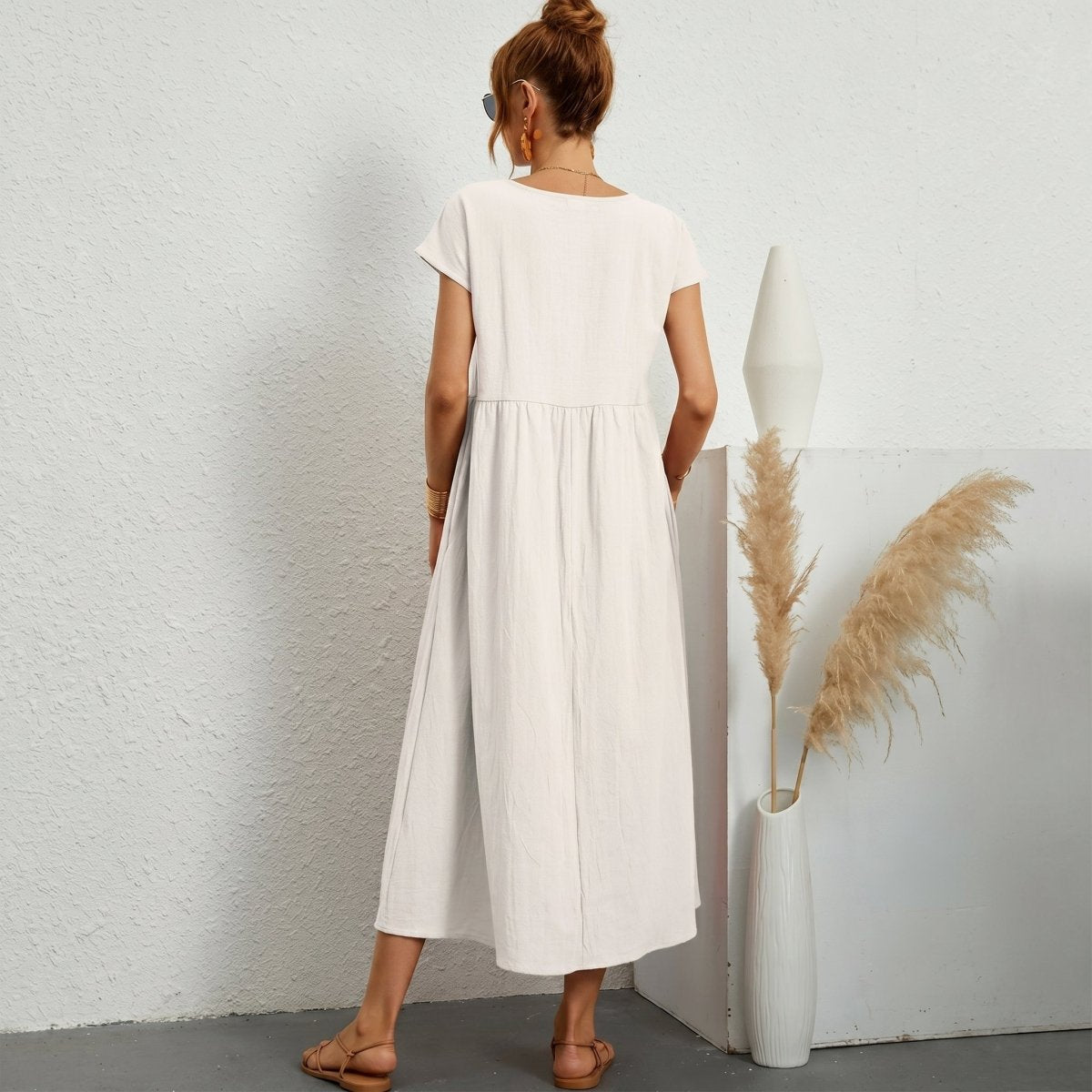 Inés | Vestido Midi de Algodón con Bolsillos - Elena Duval