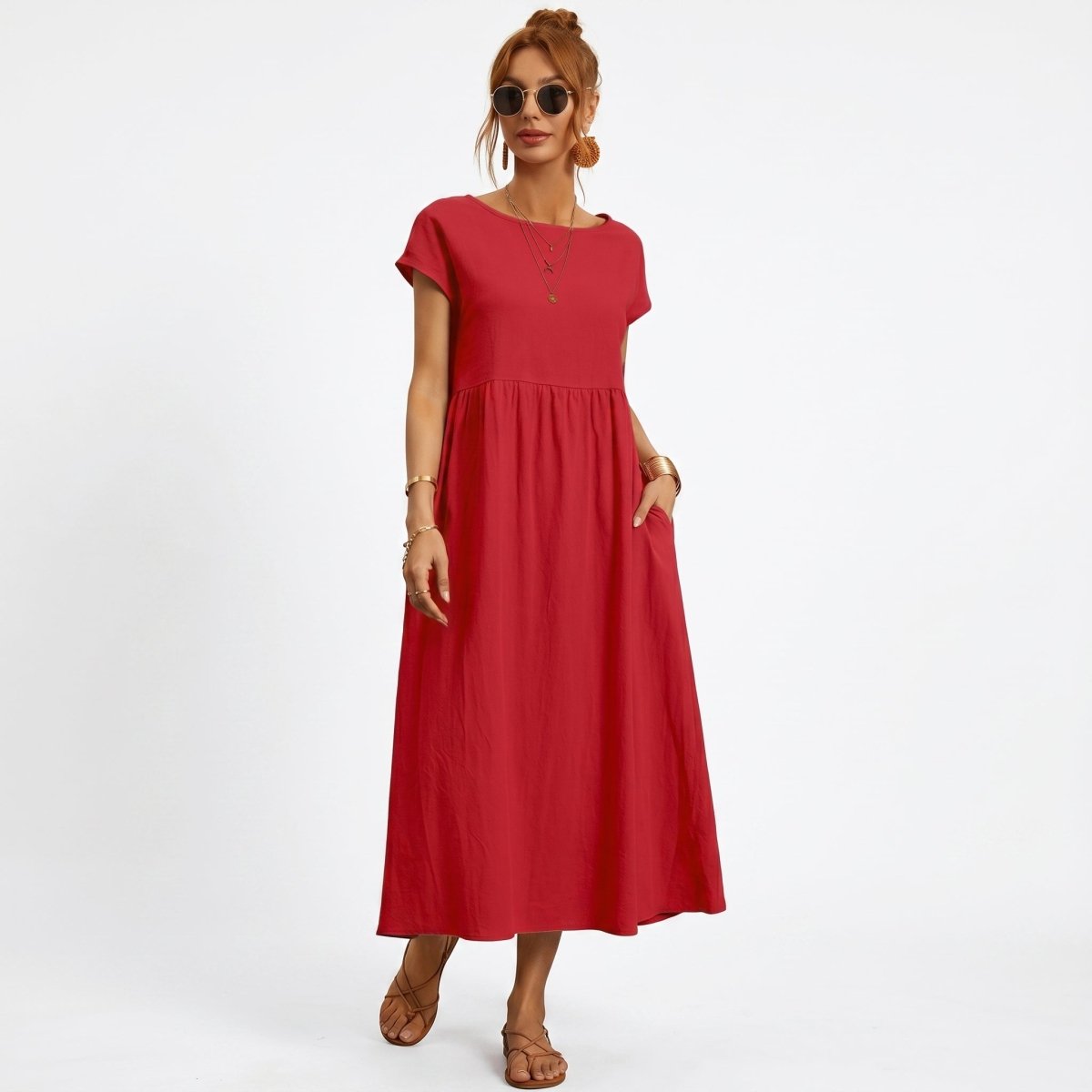 Inés | Vestido Midi de Algodón con Bolsillos - Elena Duval
