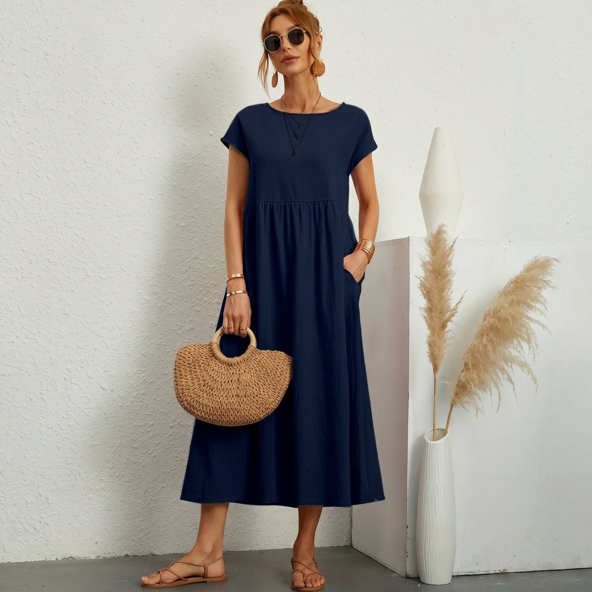Inés | Vestido Midi de Algodón con Bolsillos - Elena Duval