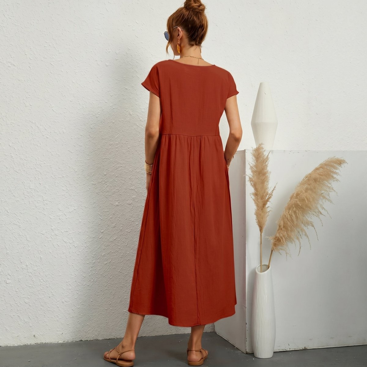 Inés | Vestido Midi de Algodón con Bolsillos - Elena Duval