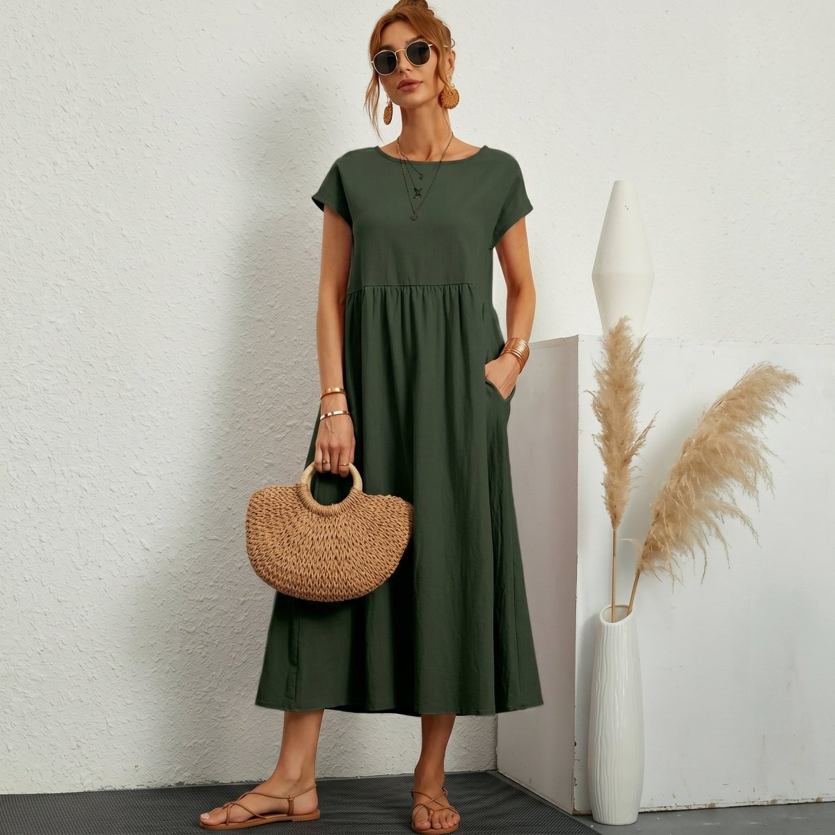 Inés | Vestido Midi de Algodón con Bolsillos - Elena Duval
