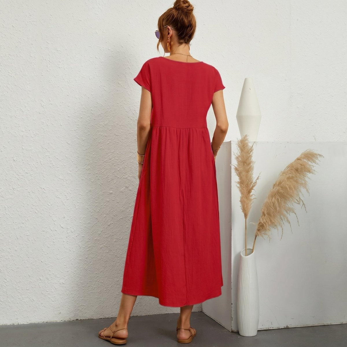 Inés | Vestido Midi de Algodón con Bolsillos - Elena Duval