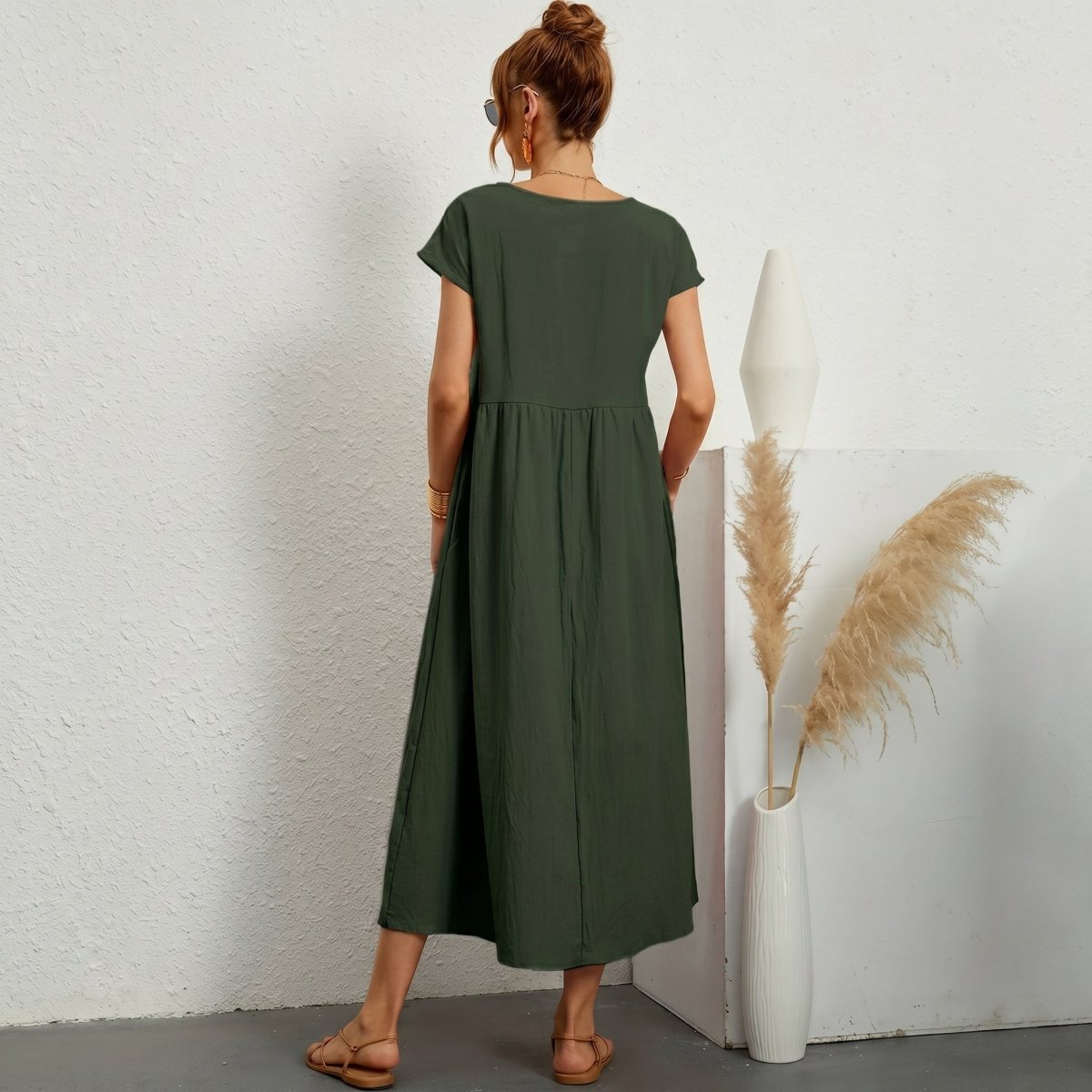 Inés | Vestido Midi de Algodón con Bolsillos - Elena Duval
