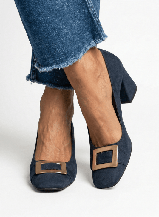 Inés | Zapatos de Ante con Hebilla Dorada - Elena Duval