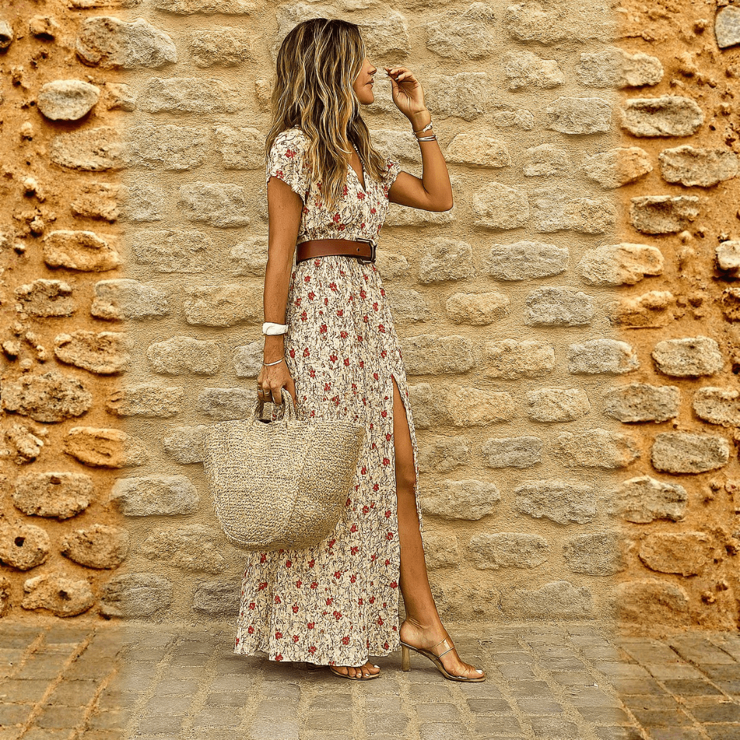 Joselin | Vestido largo bohemio y vaporoso con cinturón - Elena Duval