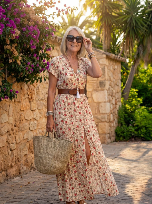 Joselin | Vestido largo bohemio y vaporoso con cinturón - Elena Duval