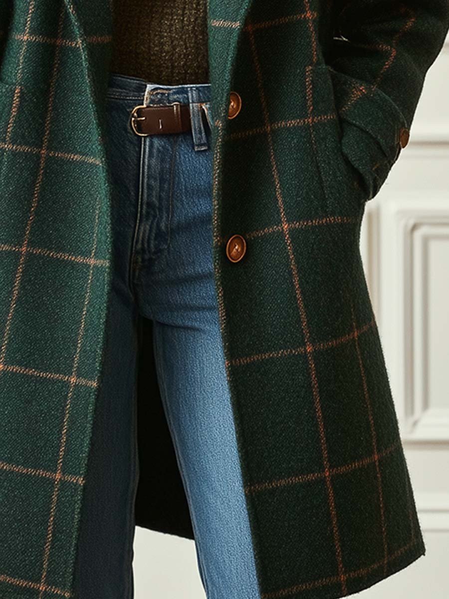 Kensington | Abrigo de Cuadros con Cuello de Solapa