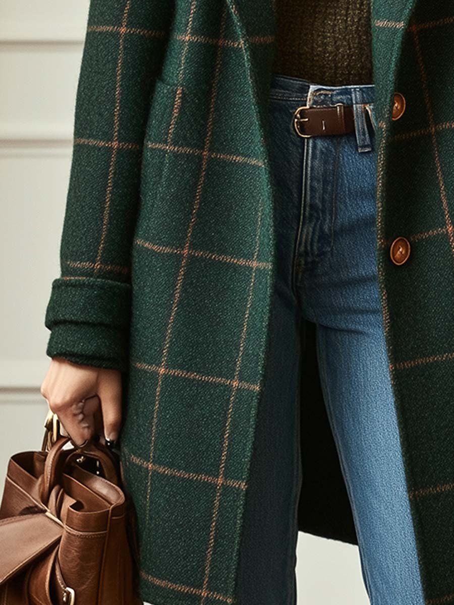 Kensington | Abrigo de Cuadros con Cuello de Solapa