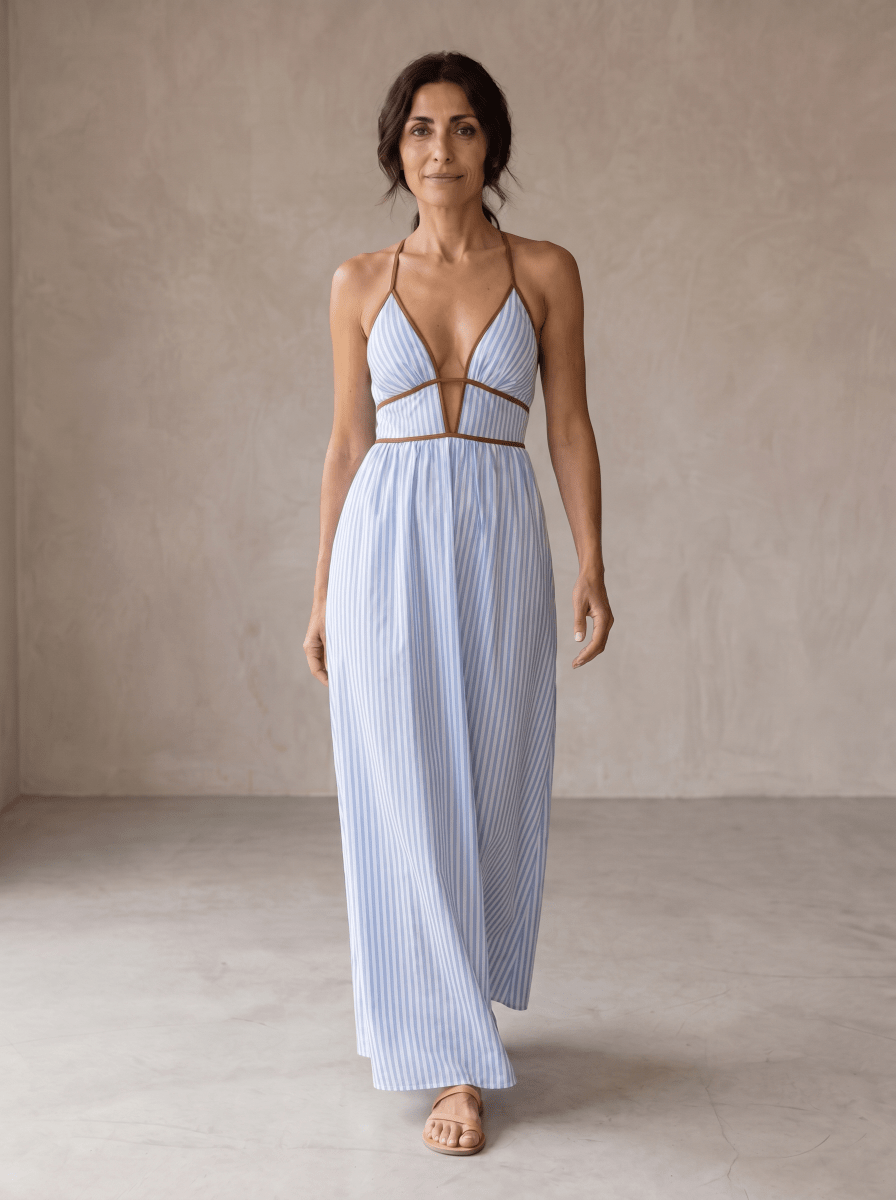 Laurina | Vestido Largo a Rayas con Escote Recortado - Elena Duval