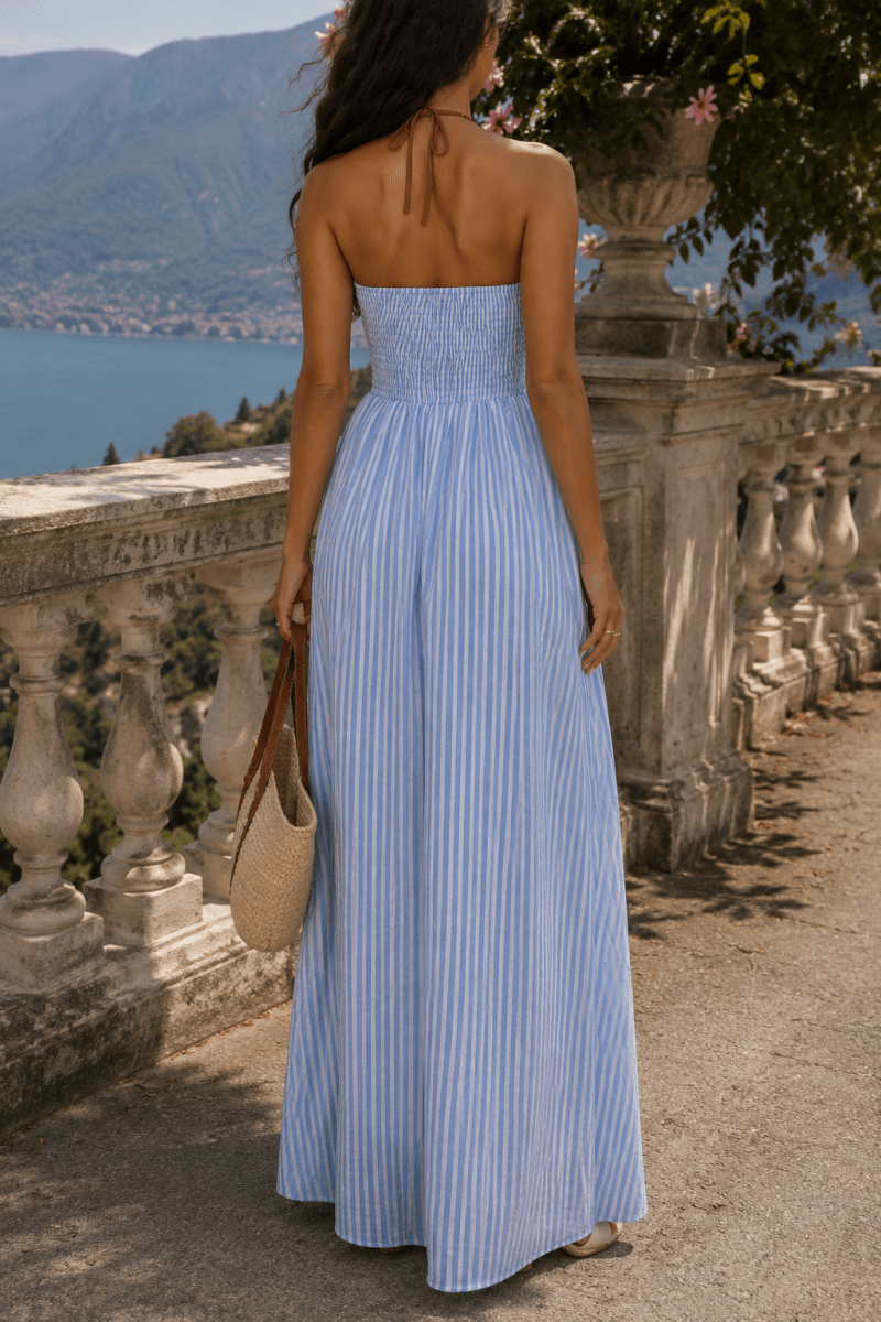 Laurina | Vestido Largo a Rayas con Escote Recortado - Elena Duval