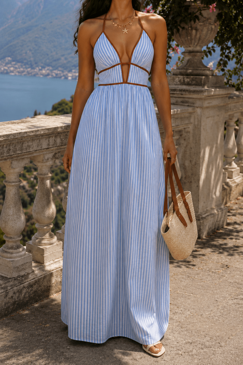 Laurina | Vestido Largo a Rayas con Escote Recortado - Elena Duval