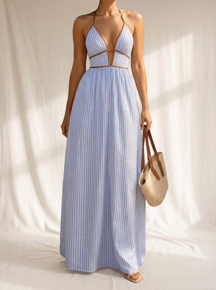 Laurina | Vestido Largo a Rayas con Escote Recortado - Elena Duval