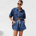 Leonie | Women's Denim Two Piece Short Sleeve Button Down Set