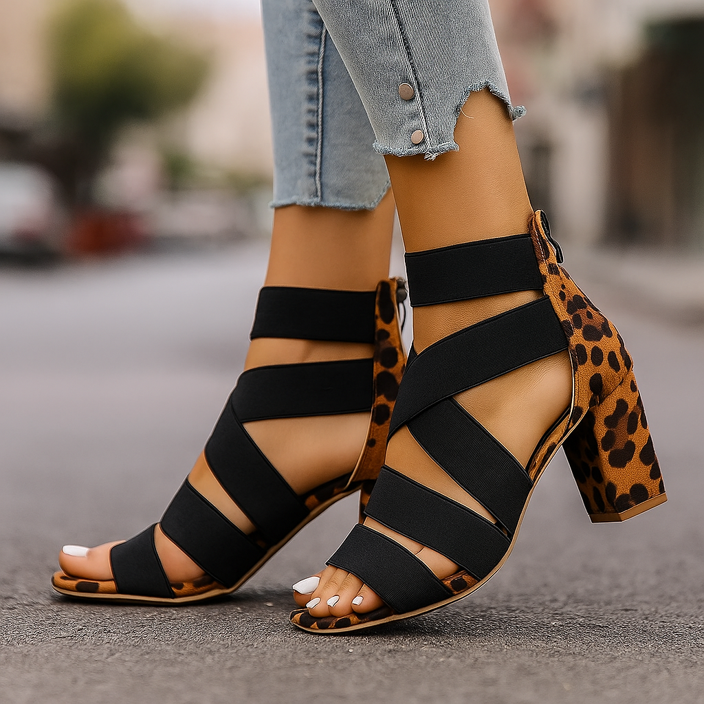 Lila | Women's Leopard Print Strappy Block Heel Sandals
