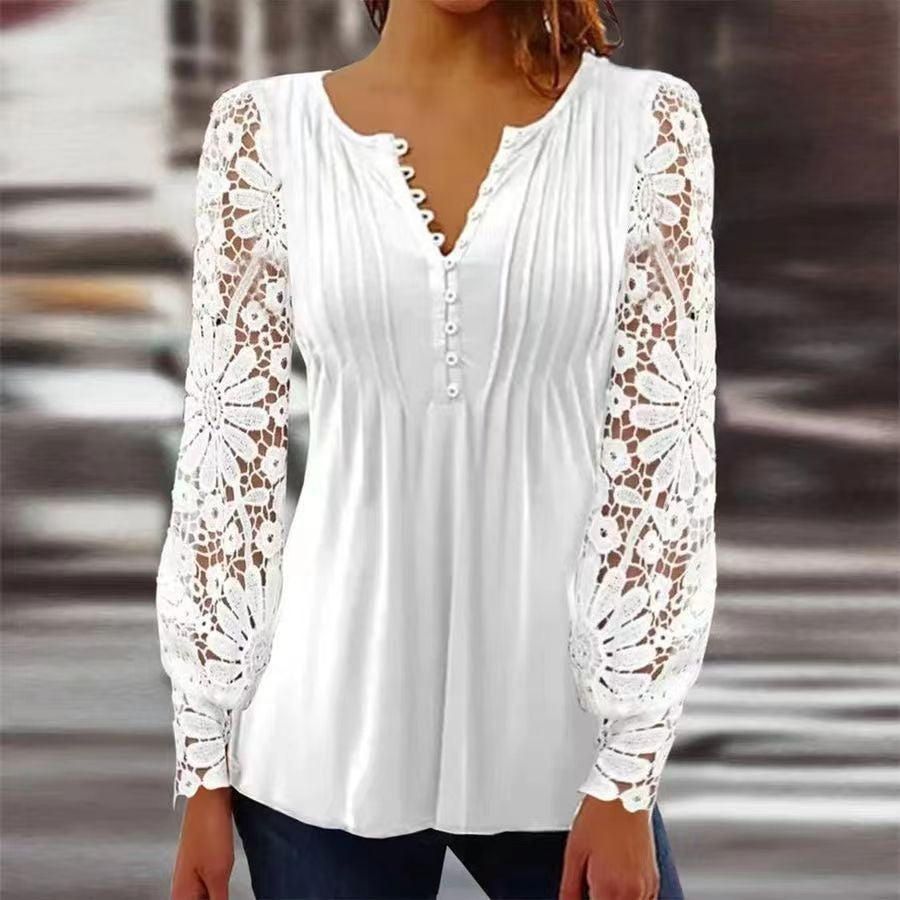 Linnea | Women's Floral Long Sleeve Henley Blouse