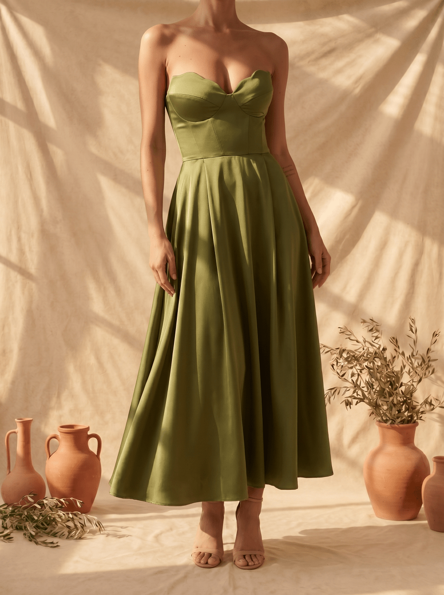 Liora | Vestido Midi Elegante Sin Tirantes - Elena Duval