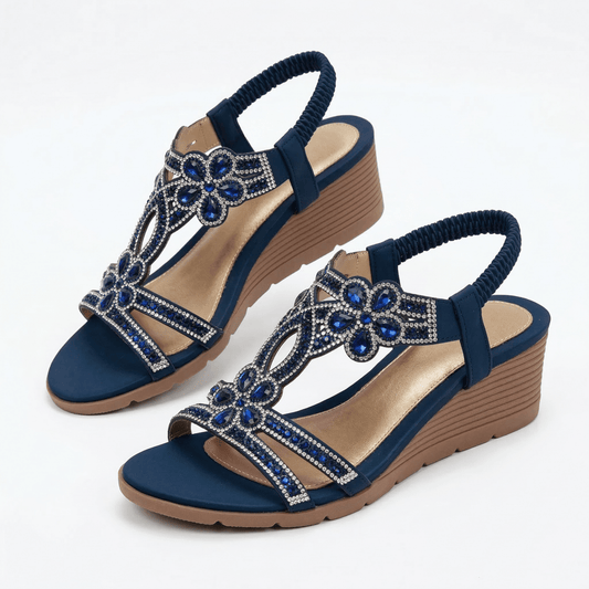 Livia | Sandalias de Cuña con Pedrería y Motivos Florales - Elena Duval
