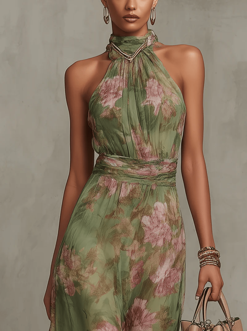 Livia | Vestido Maxi Halter Floral Elegante - Elena Duval
