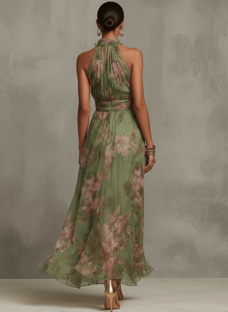 Livia | Vestido Maxi Halter Floral Elegante - Elena Duval
