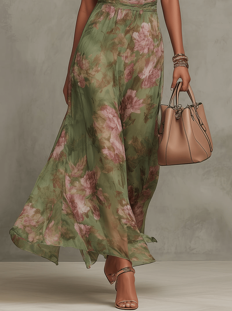 Livia | Vestido Maxi Halter Floral Elegante - Elena Duval