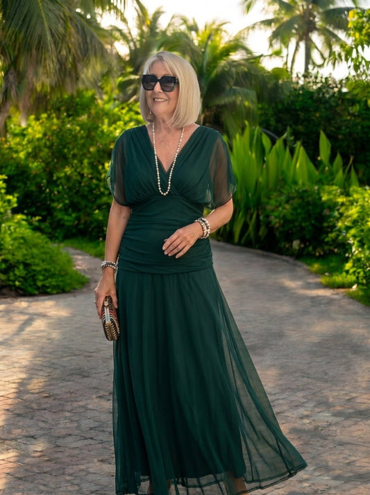 Luisa | Elegante vestido largo de fiesta con cuello en V - Elena Duval