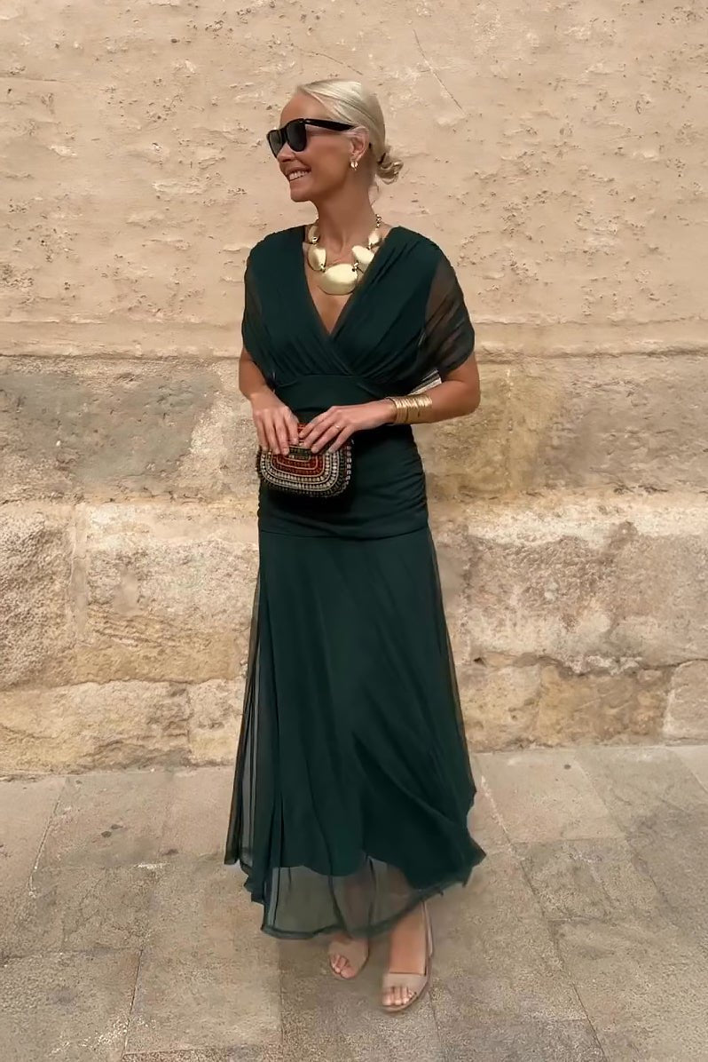 Luisa | Elegante vestido largo de fiesta con cuello en V - Elena Duval