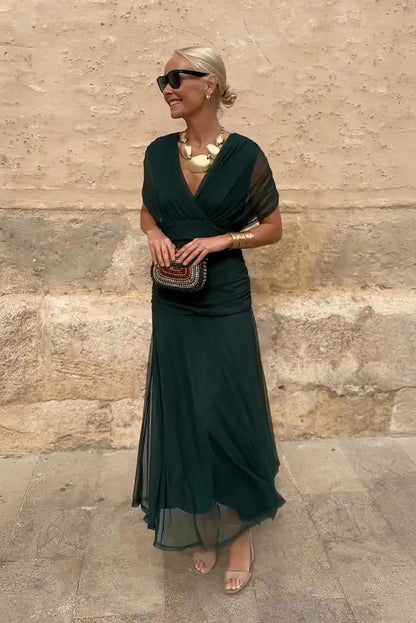 Luisa | Elegante vestido largo de fiesta con cuello en V - Elena Duval